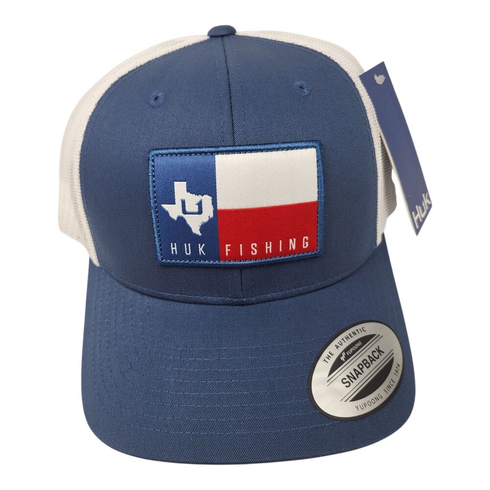 Huk Fishing Texas Logo Trucker Hat Cap Blue New With Tags NWT Snap Back